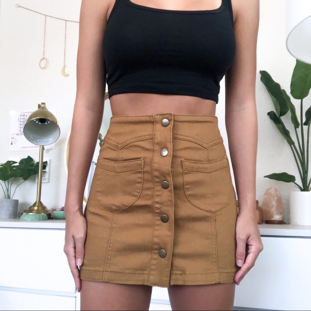 Camel Button Skirt
